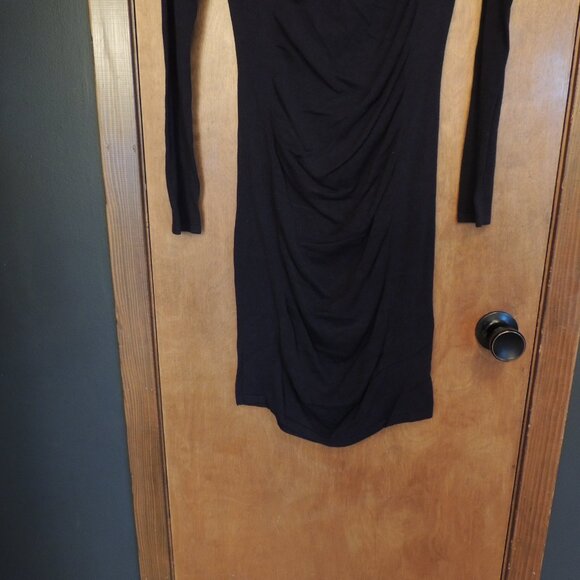 Express Black Ruched Bodycon Long Sleeve Dress Medium - Picture 4 of 7